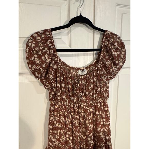 New Romantic Vine Tree Smocked Brown Floral Mini Dress Small - Picture 3 of 7